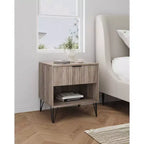Manhattan Comfort Dumbo Comodino con Cassetto Grigio Rustico: Design Moderno, Gambe in Metallo, Chiusura Ammortizzata