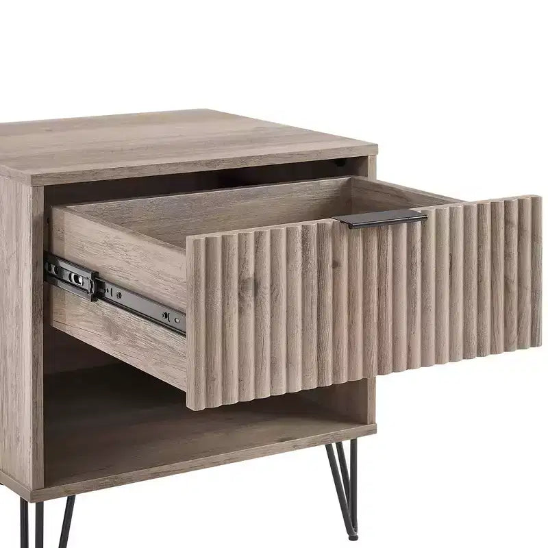 Manhattan Comfort Dumbo Comodino con Cassetto Grigio Rustico: Design Moderno, Gambe in Metallo, Chiusura Ammortizzata