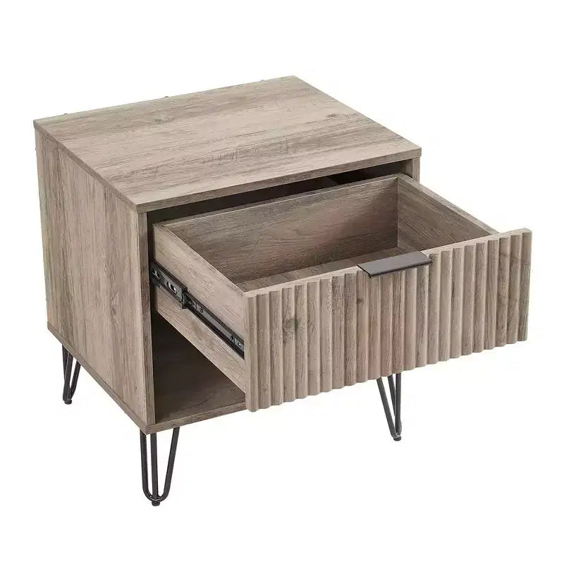 Manhattan Comfort Dumbo Comodino con Cassetto Grigio Rustico: Design Moderno, Gambe in Metallo, Chiusura Ammortizzata