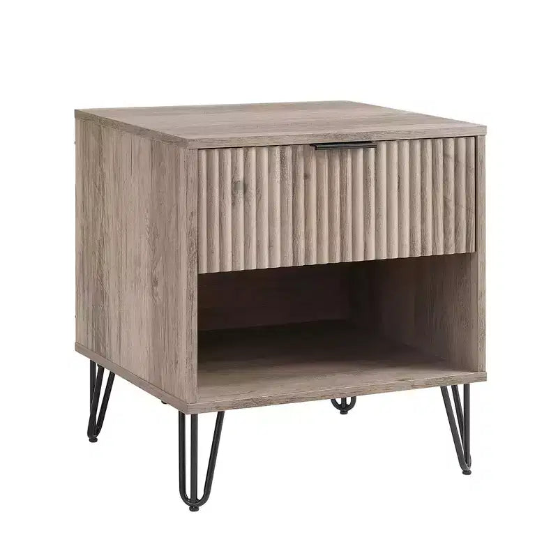 Manhattan Comfort Dumbo Comodino con Cassetto Grigio Rustico: Design Moderno, Gambe in Metallo, Chiusura Ammortizzata