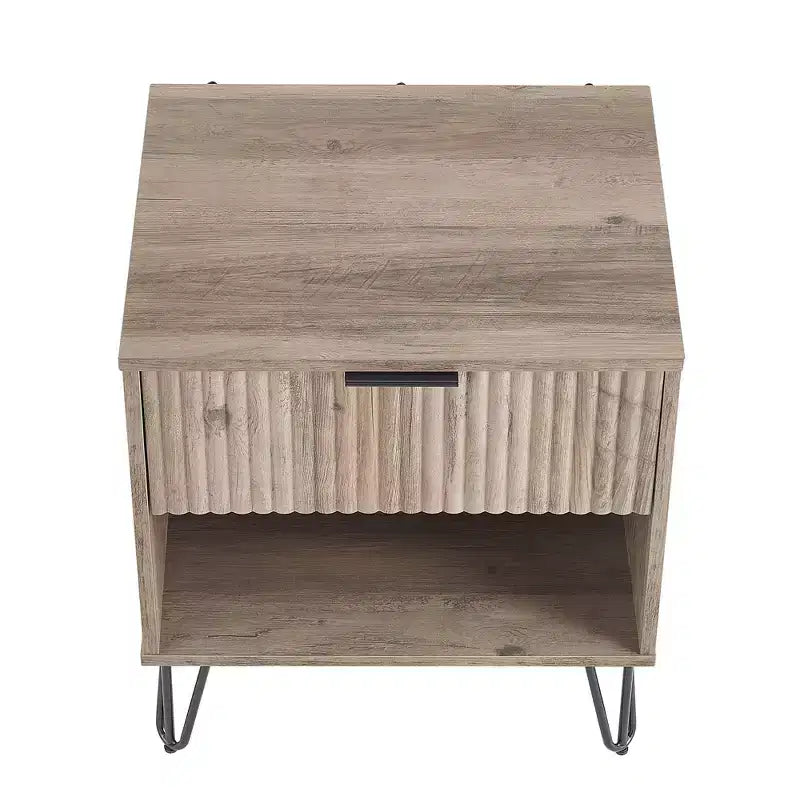 Manhattan Comfort Dumbo Comodino con Cassetto Grigio Rustico: Design Moderno, Gambe in Metallo, Chiusura Ammortizzata