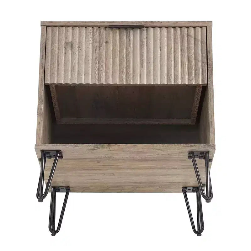 Manhattan Comfort Dumbo Comodino con Cassetto Grigio Rustico: Design Moderno, Gambe in Metallo, Chiusura Ammortizzata