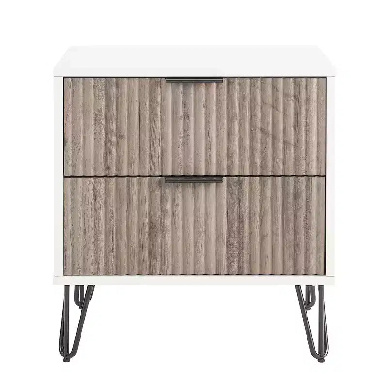 Manhattan Comfort Dumbo 2 Drawer Nightstand White/Rustic Gray: Modern Bedside Table with Metal Glides, MDF Frame