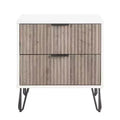 Manhattan Comfort Dumbo 2 Drawer Nightstand White/Rustic Gray: Modern Bedside Table with Metal Glides, MDF Frame