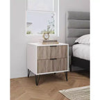 Manhattan Comfort Dumbo Comodino 2 Cassetti Bianco/Grigio Rustico: Comodino Moderno con Guide Metalliche, Struttura in MDF