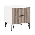 Manhattan Comfort Dumbo Comodino 2 Cassetti Bianco/Grigio Rustico: Comodino Moderno con Guide Metalliche, Struttura in MDF