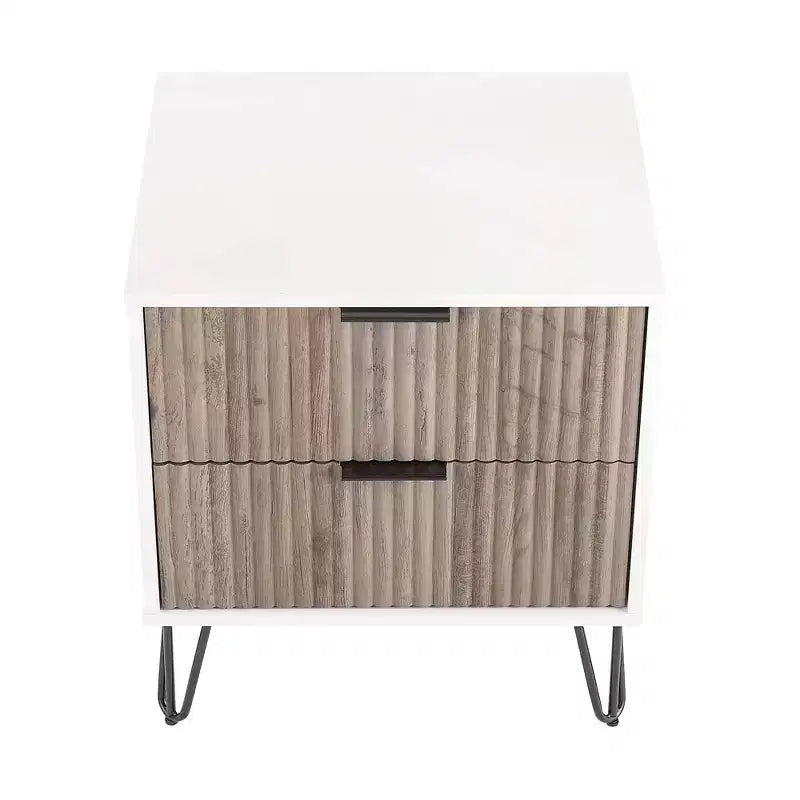 Manhattan Comfort Dumbo Comodino 2 Cassetti Bianco/Grigio Rustico: Comodino Moderno con Guide Metalliche, Struttura in MDF