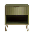 Manhattan Comfort Dumbo Nightstand with Drawer Olive Green: Modern MDF Bedside Table, Metal Glides, Storage Shelf