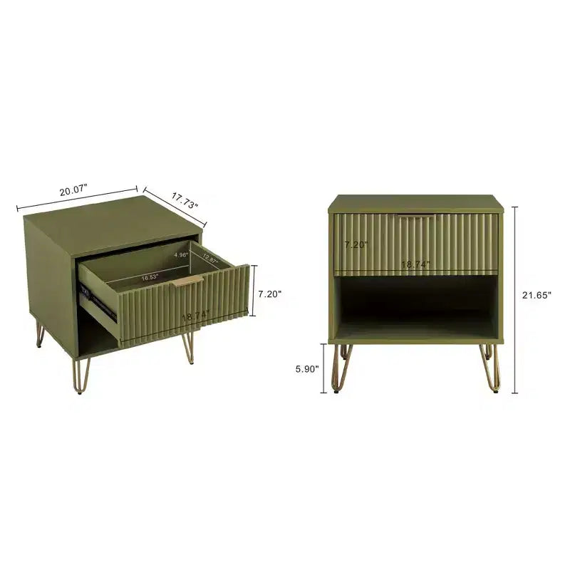 Manhattan Comfort Dumbo Comodino con Cassetto Verde Oliva: Moderno Comodino in MDF, Guide in Metallo, Ripiano Contenitore