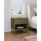 Manhattan Comfort Dumbo Comodino con Cassetto Verde Oliva: Moderno Comodino in MDF, Guide in Metallo, Ripiano Contenitore