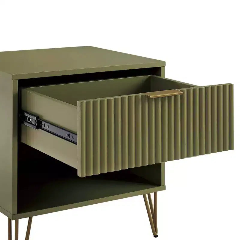 Manhattan Comfort Dumbo Comodino con Cassetto Verde Oliva: Moderno Comodino in MDF, Guide in Metallo, Ripiano Contenitore