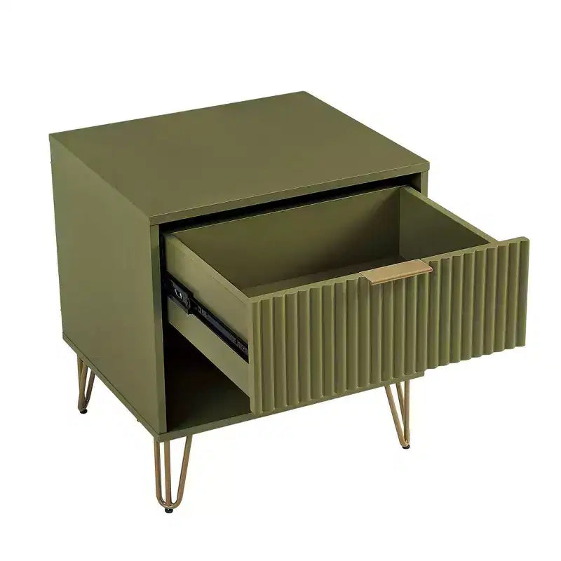Manhattan Comfort Dumbo Comodino con Cassetto Verde Oliva: Moderno Comodino in MDF, Guide in Metallo, Ripiano Contenitore