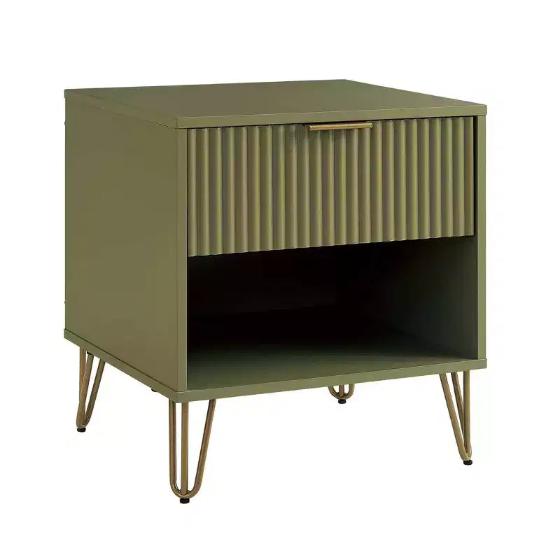 Manhattan Comfort Dumbo Comodino con Cassetto Verde Oliva: Moderno Comodino in MDF, Guide in Metallo, Ripiano Contenitore