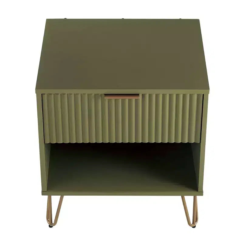 Manhattan Comfort Dumbo Comodino con Cassetto Verde Oliva: Moderno Comodino in MDF, Guide in Metallo, Ripiano Contenitore