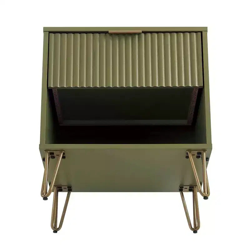 Manhattan Comfort Dumbo Comodino con Cassetto Verde Oliva: Moderno Comodino in MDF, Guide in Metallo, Ripiano Contenitore