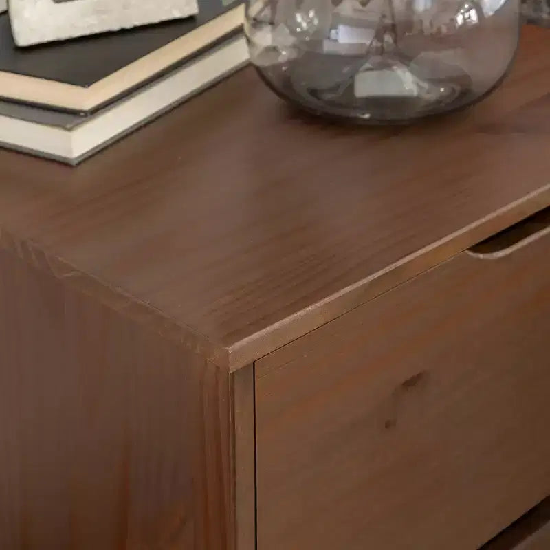 Pensy Comodino a 2 Cassetti in Legno Massello Stile Mid-Century Modern, Noce - Powell