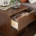 Pensy Comodino a 2 Cassetti in Legno Massello Stile Mid-Century Modern, Noce - Powell