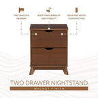 Pensy Comodino a 2 Cassetti in Legno Massello Stile Mid-Century Modern, Noce - Powell