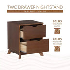 Pensy Comodino a 2 Cassetti in Legno Massello Stile Mid-Century Modern, Noce - Powell