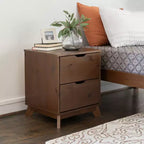 Pensy Comodino a 2 Cassetti in Legno Massello Stile Mid-Century Modern, Noce - Powell