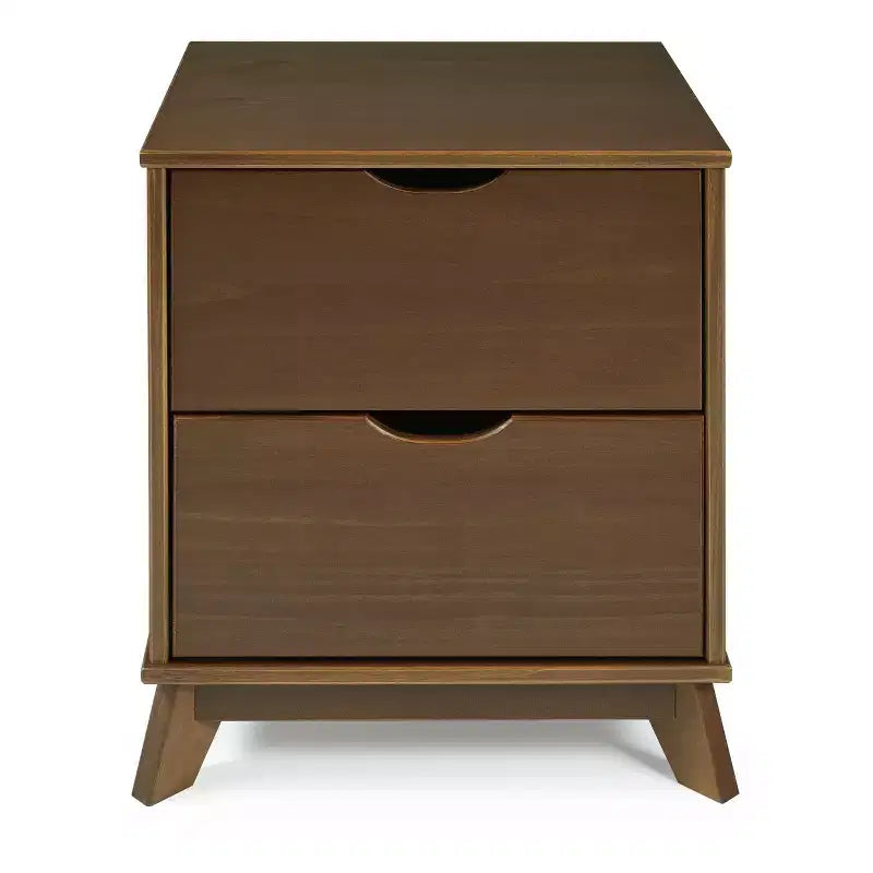 Pensy Comodino a 2 Cassetti in Legno Massello Stile Mid-Century Modern, Noce - Powell