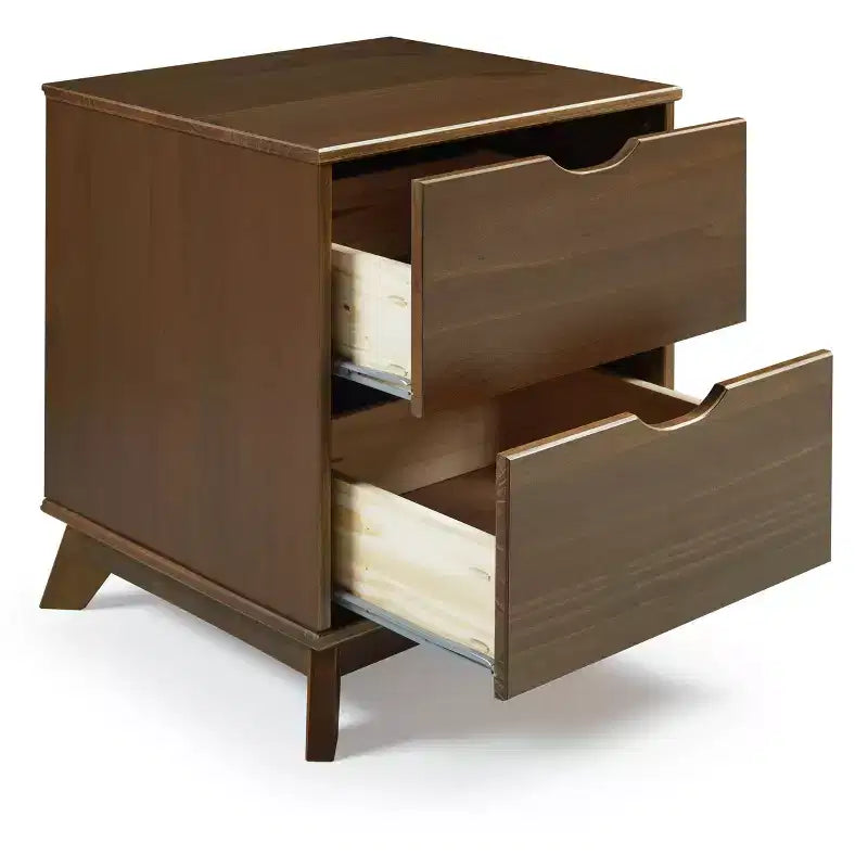 Pensy Comodino a 2 Cassetti in Legno Massello Stile Mid-Century Modern, Noce - Powell