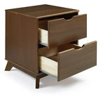 Pensy Comodino a 2 Cassetti in Legno Massello Stile Mid-Century Modern, Noce - Powell