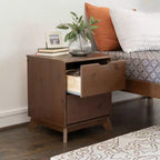 Pensy Comodino a 2 Cassetti in Legno Massello Stile Mid-Century Modern, Noce - Powell