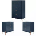 Festivo 3pc Modern Elegance 3 Drawer Nightstands and 5 Drawer Chest Set Navy