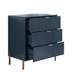 Comodini Festivo 3 pezzi con 3 cassetti Modern Elegance e cassettiera a 5 cassetti, colore blu navy