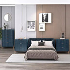 Comodini Festivo 3 pezzi con 3 cassetti Modern Elegance e cassettiera a 5 cassetti, colore blu navy