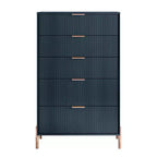 Comodini Festivo 3 pezzi con 3 cassetti Modern Elegance e cassettiera a 5 cassetti, colore blu navy
