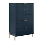 Comodini Festivo 3 pezzi con 3 cassetti Modern Elegance e cassettiera a 5 cassetti, colore blu navy