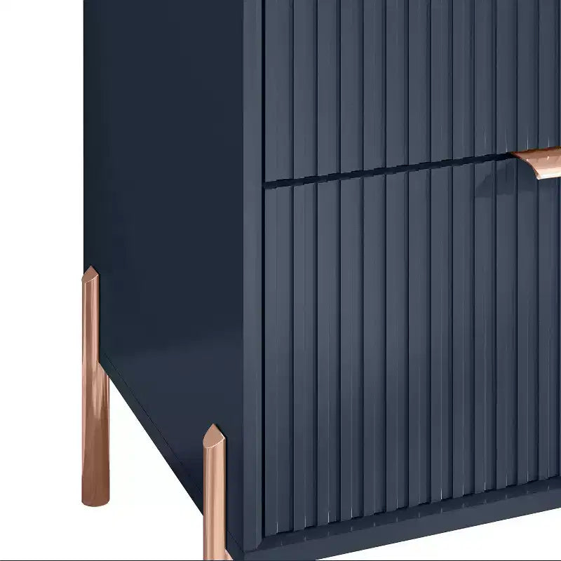 Comodini Festivo 3 pezzi con 3 cassetti Modern Elegance e cassettiera a 5 cassetti, colore blu navy