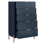 Comodini Festivo 3 pezzi con 3 cassetti Modern Elegance e cassettiera a 5 cassetti, colore blu navy