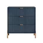 Comodini Festivo 3 pezzi con 3 cassetti Modern Elegance e cassettiera a 5 cassetti, colore blu navy
