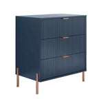 Comodini Festivo 3 pezzi con 3 cassetti Modern Elegance e cassettiera a 5 cassetti, colore blu navy