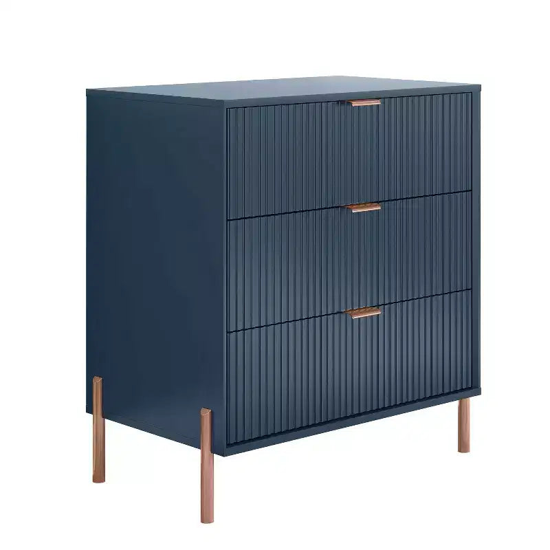Comodini Festivo 3 pezzi con 3 cassetti Modern Elegance e cassettiera a 5 cassetti, colore blu navy