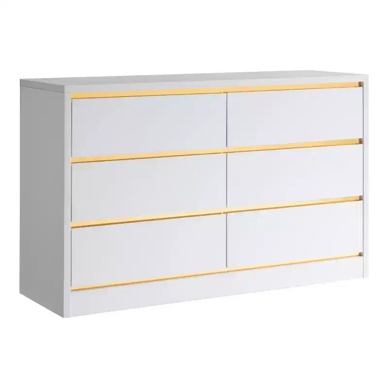 Comò 24/7 Shop At Home Windsong Modern a 6 cassetti: profilo in finto oro, cassetti scorrevoli