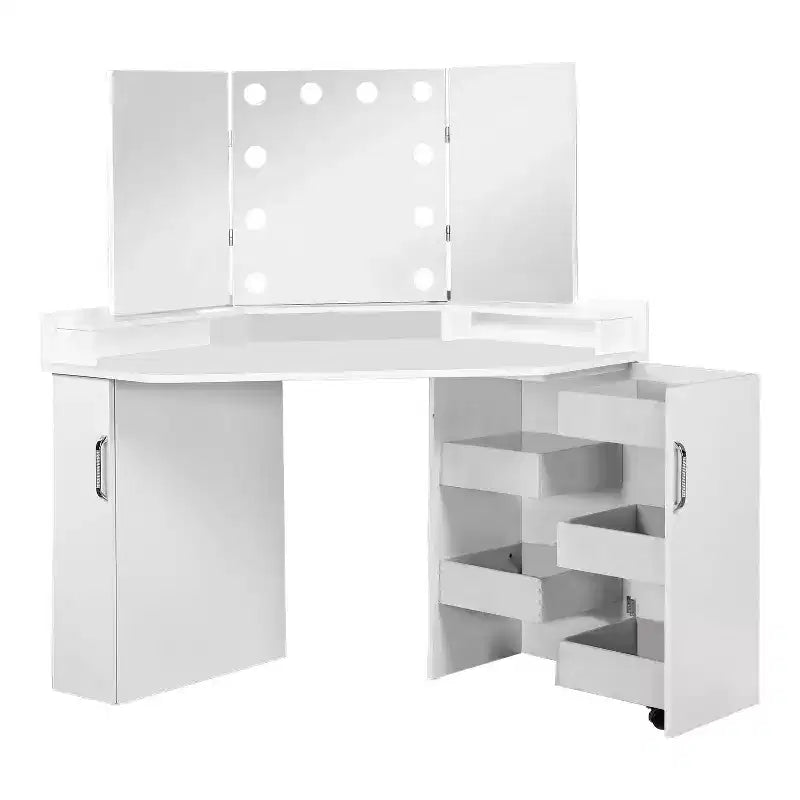 HOMES: Inside + Out Tavolo da Trucco Angolare Fireheart con Specchio e Luci Glamour Bianche