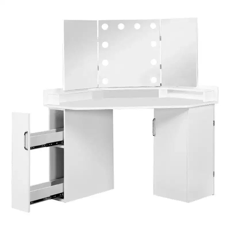 HOMES: Inside + Out Tavolo da Trucco Angolare Fireheart con Specchio e Luci Glamour Bianche