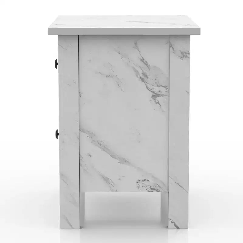 Comodino Fichte a 2 cassetti in finto marmo Bianco - miBasics