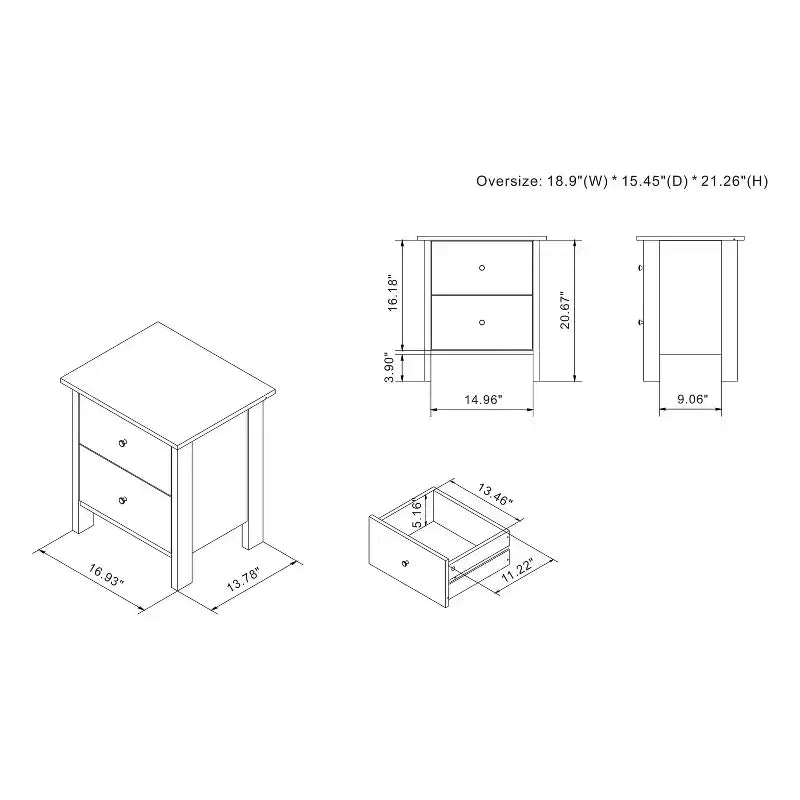 Comodino Fichte a 2 cassetti in finto marmo Bianco - miBasics