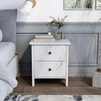 Comodino Fichte a 2 cassetti in finto marmo Bianco - miBasics