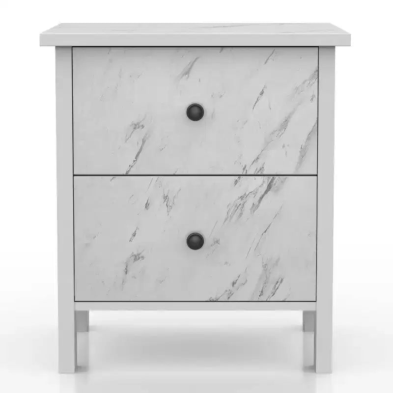 Comodino Fichte a 2 cassetti in finto marmo Bianco - miBasics