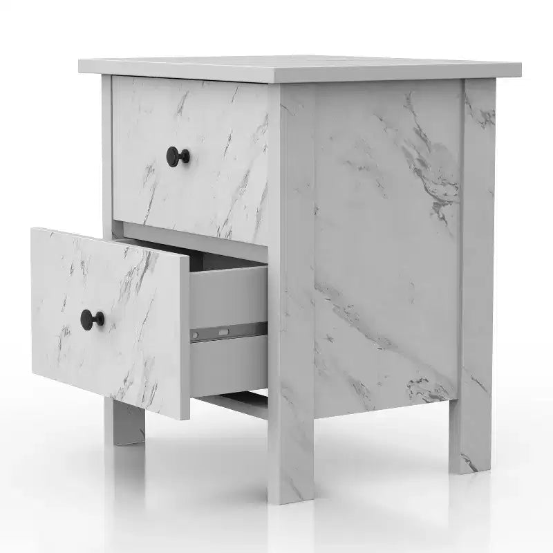 Comodino Fichte a 2 cassetti in finto marmo Bianco - miBasics