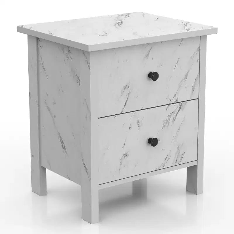 Comodino Fichte a 2 cassetti in finto marmo Bianco - miBasics