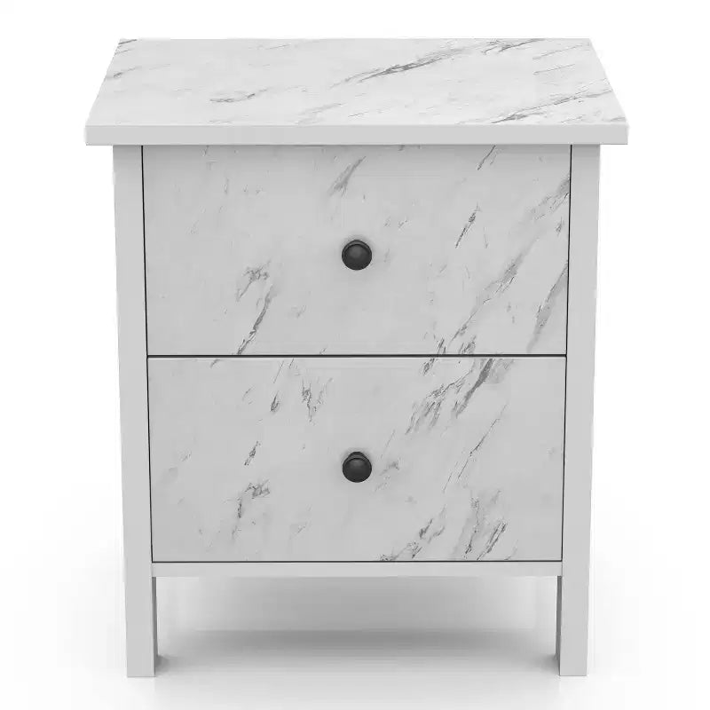 Comodino Fichte a 2 cassetti in finto marmo Bianco - miBasics