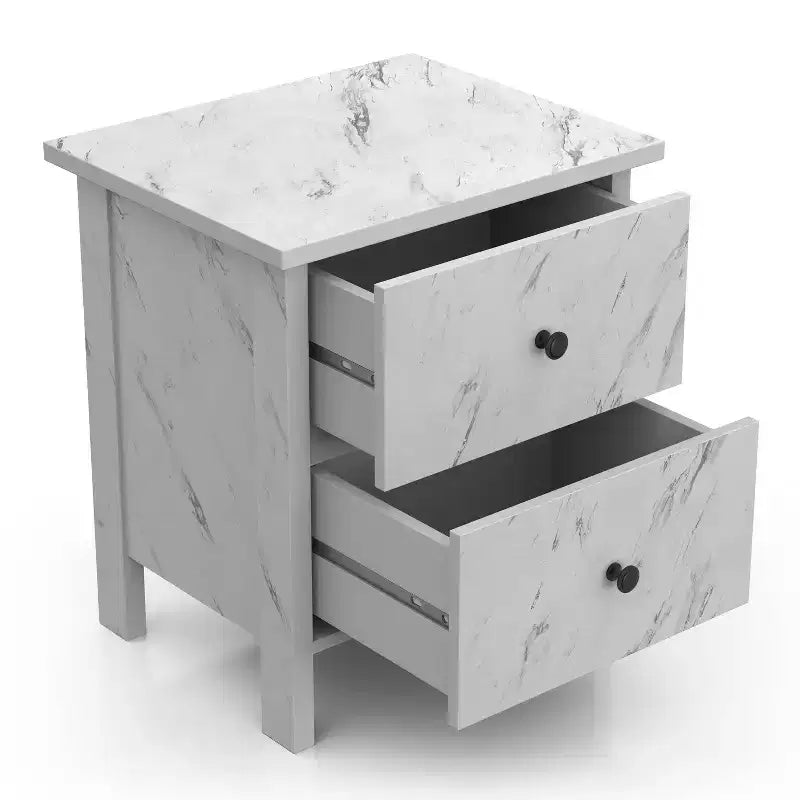 Comodino Fichte a 2 cassetti in finto marmo Bianco - miBasics