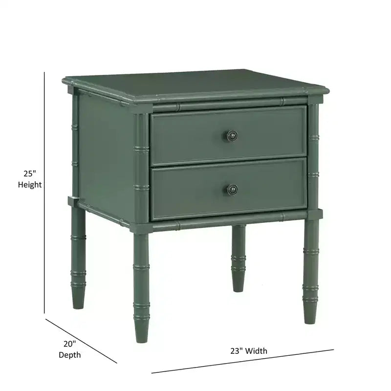 Comodino Comfort Pointe Ellison Verde Vintage: 2 Cassetti, Gambe in Stile Bambù, Design Nautico